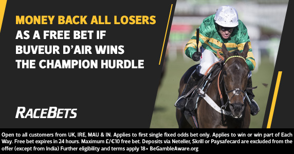 Cheltenham Festival Day 1 offer - Money back all losers as a free bet up to £10 if Buveur D'Air wins the Champion Hurdle